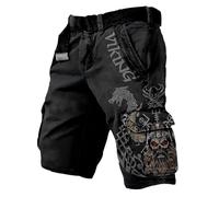 MYZTTZR Vikingo Verano Pantalones Cortos para Hombres Estampado 3D Mitología Nórdica Tatuaje Al Aire Libre Pantalones de Playa Pantalones de Trabajo Valhalla Medieval,Viking Dragon,XL