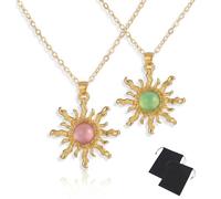 MYZWEL 2 Pcs Collar Sol Princesa con Colgante de Flor (Verde y Rosa), Incluye 2 Bolsas de Terciopelo, Joyería Inspirada en Cuentos para Cosplay, Fiesta y Regalo para Niñas y Mujeres, Dorado