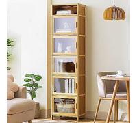 MZBDYYF Gabinete esquinero de bambú con puertas y estantes, armario de almacenamiento alto y estrecho para sala de estar