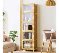 MZBDYYF Gabinete esquinero de bambú con puertas y estantes, armario de almacenamiento alto y estrecho para sala de estar