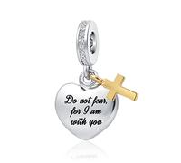 MZC Jewelry Colgante de corazón cruzado para pulseras de la Biblia cristiana Dios Jesús colgante de cuentas regalo de cumpleaños para mamá y mujeres familia, Cobre, Cobre