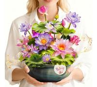 MZD8391 Tarjetas de cumpleaños con música y luces, tarjeta de feliz cumpleaños emergente, lirio de agua y libélula, ramo de flores de tamaño real de 10 pulgadas, regalo para mujeres, mamá, abuela