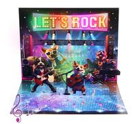 MZD8391 Tarjetas de cumpleaños emergentes 3D, tarjetas de cumpleaños con banda musical de perro de rock, regalos de feliz cumpleaños para mamá, mujeres, hombres, niños, papá, padre, esposa (negro)