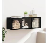 mzdioop Armario de pared con efecto roble negro 102 x 37 x 35 cm de material de madera con 3 estantes y puertas de cristal transparente, espacio de almacenamiento montado en la pared para salón