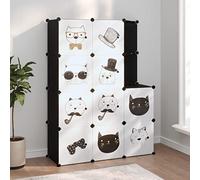 mzdioop Armario infantil modular con 10 cubos de plástico PP negro, marco de acero, 110 x 46,5 x 144 cm, estantería estable con puertas, ahorra espacio, ideal para habitaciones infantiles, fácil