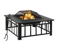 mzdioop Cesta para hoguera con atizador, 79 x 79 x 46,5 cm, de acero para jardín y terraza, robusta hoguera con red de seguridad, ideal para noches acogedoras al aire libre