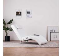 mzdioop Chaise longue de masaje blanco de piel sintética con cojín y patas de acero galvanizado, 144 x 59 x 79 cm, 5 modos de masaje, función de calefacción, mando a distancia incluido, para salón y