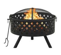 mzdioop Chimenea de acero con atizador XXL de 68 cm para jardín, terraza y exterior, fuente de calor decorativa con rejilla de seguridad, ideal para noches acogedoras al aire libre