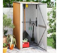 mzdioop Cobertizo de jardín Braun de acero galvanizado, 118,5 x 97 x 209,5 cm, con puerta con cerradura y amplio espacio de almacenamiento para herramientas, bicicletas, cortacésped, resistente a la