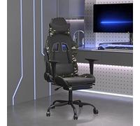 mzdioop Silla de gaming con reposapiés y respaldo ajustable, piel sintética negra y camuflaje, silla giratoria ergonómica con reposabrazos y reposacabezas para estudio y dormitorio juvenil