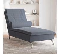 mzdioop Tumbona de masaje de terciopelo gris oscuro con cojín cervical y función de masaje USB, 136,5 x 56 x 75 cm, patas de metal cromado, sillón reclinable para salón, tumbona de relajación para