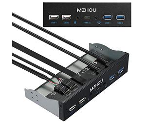 MZHOU Tarjeta de Expansión de Panel Frontal USB 3.2 GEN1, 10 Gbit/s Type-C + 4 Puertos USB (5Gbps 480Mbps) Panel de Unidad óptica HD-Audio para la Ranura de CD-ROM de 5,25 Pulgadas