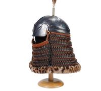 MZICXV Handmade Historical Replica Helmet with Face | Authentic Iron Pagoda Steel Helm with Lamellar Neck Guard for Reenactment & Display(Black and brown helmet)