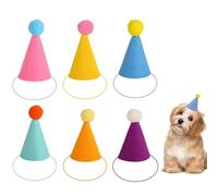 MZIDECNASNEJIA 6 mini sombreros de cumpleaños para mascotas, bonitos sombreros de fiesta para animales de juguete, sombrero de cono de fieltro reutilizable con pompones, divertido sombrero de feliz