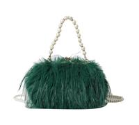 MZPOZB Bolso De Noche De Plumas Bolso bandolera portátil con cadena de perlas y plumas pavo for mujer, bolso peluche avestruz for(Green)