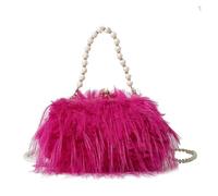 MZPOZB Bolso De Noche De Plumas Bolso bandolera portátil con cadena de perlas y plumas pavo for mujer, bolso peluche avestruz for(Rose Red)