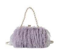 MZPOZB Bolso De Noche De Plumas Bolso bandolera portátil con cadena de perlas y plumas pavo for mujer, bolso peluche avestruz for(Violet)