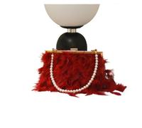 MZPOZB Bolso De Noche De Plumas Bolso de mano moda con plumas y asas perlas for mujer, bandolera hombro, bolso novia(Wine red)