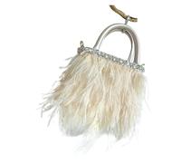 MZPOZB Bolso De Noche De Plumas Bolso de mano noche con borlas plumas for mujer, bolso perlas y diamantes, cadena for boda(Color3)