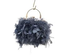 MZPOZB Bolso De Noche De Plumas Bolso de noche con borlas plumas for mujer, tipo clutch, asa metal, ideal for cenas y banquetes(Grey Blue)