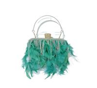 MZPOZB Bolso De Noche De Plumas Bolsos de noche plumas con borlas diamantes, bolsos boda, hermosos y brillantes mano(Green)
