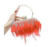 MZPOZB Bolso De Noche De Plumas Bolsos de noche plumas con borlas diamantes, bolsos boda, hermosos y brillantes mano(Red)