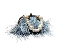 MZPOZB Bolso De Noche De Plumas Cartera de moda for mujer, estilo retro, lujoso bolso hombro, nuevo temperamento, con plumas, cadena perlas, bandolera, clutch(1)