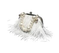 MZPOZB Bolso De Noche De Plumas Cartera de moda for mujer, estilo retro, lujoso bolso hombro, nuevo temperamento, con plumas, cadena perlas, bandolera, clutch(6)