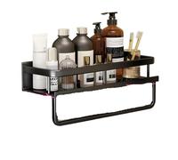 MZPOZB Estanteria Baño Estante de baño 1 pieza, estante almacenamiento champú y cosméticos montado en la pared, ducha aluminio, toalla, cepillo dientes, vasos for(30cm Black With Rod)
