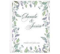 MZPOZB Libro de firmas Boda Personalizado Blanco con Hojas Verdes Florales, Nombre y Fecha, álbum Recortes(Vertical Version)