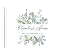 MZPOZB Libro de firmas Boda Personalizado Blanco con Hojas Verdes Florales, Nombre y Fecha, álbum Recortes(Horizontal Version)