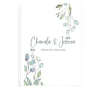 MZPOZB Libro de firmas de Boda Personalizado con diseño Floral, Hojas Verdes, Nombre y Fecha.(Vertical Version)