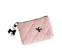 MZPOZB Neceser de Moda con Lazo Acolchado y Colgante de Lazo, Bonito Neceser for Maquillaje, Estuche Tipo Cartera for pintalabios.(Pink)