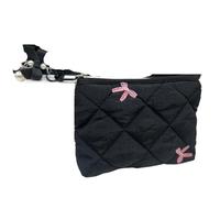 MZPOZB Neceser de Moda con Lazo Acolchado y Colgante de Lazo, Bonito Neceser for Maquillaje, Estuche Tipo Cartera for pintalabios.(Black)