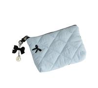 MZPOZB Neceser de Moda con Lazo Acolchado y Colgante de Lazo, Bonito Neceser for Maquillaje, Estuche Tipo Cartera for pintalabios.(Light Blue)