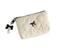 MZPOZB Neceser de Moda con Lazo Acolchado y Colgante de Lazo, Bonito Neceser for Maquillaje, Estuche Tipo Cartera for pintalabios.(Beige)