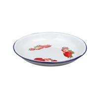 MZPOZB Thickened Enamel Dinner Plate Classic Vintage Round Dish Fruit Bowl & Rice Deepened(25.5cm)