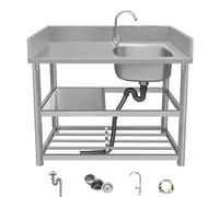 MZQMK Fregadero De Cocina Fregadero Independiente De Acero Inoxidable para El Exterior Fregadero De Acero Inoxidable con Grifo Fregadero De Cocina Fregadero(E,100x50x80cm/39x20x31in)