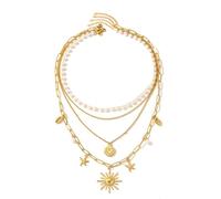 MZRAN 1 juego de collar de acero inoxidable con clip de papel, cadena de perlas con diseño único de flores y estrellas de mar