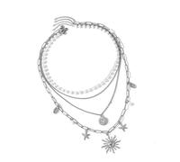 MZRAN 1 juego de collar de acero inoxidable con clip de papel, cadena de perlas con diseño único de flores y estrellas de mar