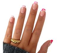 MZRAN 1 juego de uñas cortas cuadradas a presión, sombrero de Navidad, uñas postizas, puntas francesas para mujeres elegantes, decoración de manicura