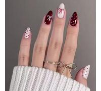 MZRAN 1 juego de uñas postizas a presión de almendra con diseños de lazos, uñas adhesivas para el día de San Valentín, para mujeres y niñas