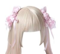 MZRAN 2 pinzas para el pelo para niñas calientes, cinta de rosa y lazo, pasadores para el pelo para coleta de caballo para adolescentes y niñas