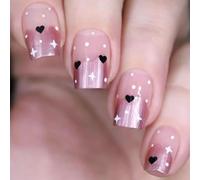 MZRAN 24 uñas de San Valentín con punta francesa, cortas y cuadradas a presión, diseños elegantes, accesorios de manicura