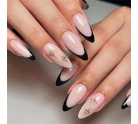 MZRAN 24 uñas postizas a presión con punta francesa, forma de almendra, con diseños de estrellas, accesorios de uñas elegantes