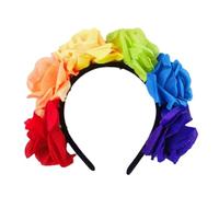 MZRAN Aro para el pelo con diseño de arco iris, flores coloridas, diadema LGBTQ+ para fiestas, diadema de rosas para espectáculos en vivo y juegos de rol