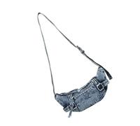 MZRAN Bolsa de tela vaquera retro con bolsillos organizativos, cómoda correa ajustable para actividades al aire libre, bolsa de hombro retro para mujer, Blue, One Size