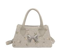 MZRAN Bolso de playa de paja para mujer, bolso de hombro floral, bolso cruzado con lazo, mensajeros, compras, citas, vacaciones, bolso cruzado para mujer, bolso de hombro con lazo, White, One Size