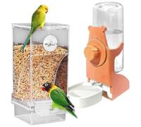 MZRAN Clear View - Juego de comedero para pájaros y dispensador de agua con bandejas desmontables para pinzas, construcción de loros ABS, 2 piezas, dispensador de agua para pájaros, construcción ABS