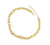 MZRAN Collar de aleación resistente con cuentas y un bonito diseño de lazo para mujeres de moda, trajes elegantes para uso diario casual